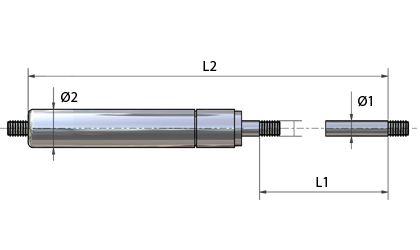 Disegni tecnici - Molle a gas in acciaio inox (AISI 304) con filettatura