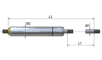 Disegno tecnico - Filettatura alle due estremità. Possibilità di ridurre la forza. Acciaio inox