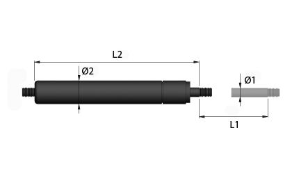 Disegni tecnici - Molle a gas di trazione con filettature